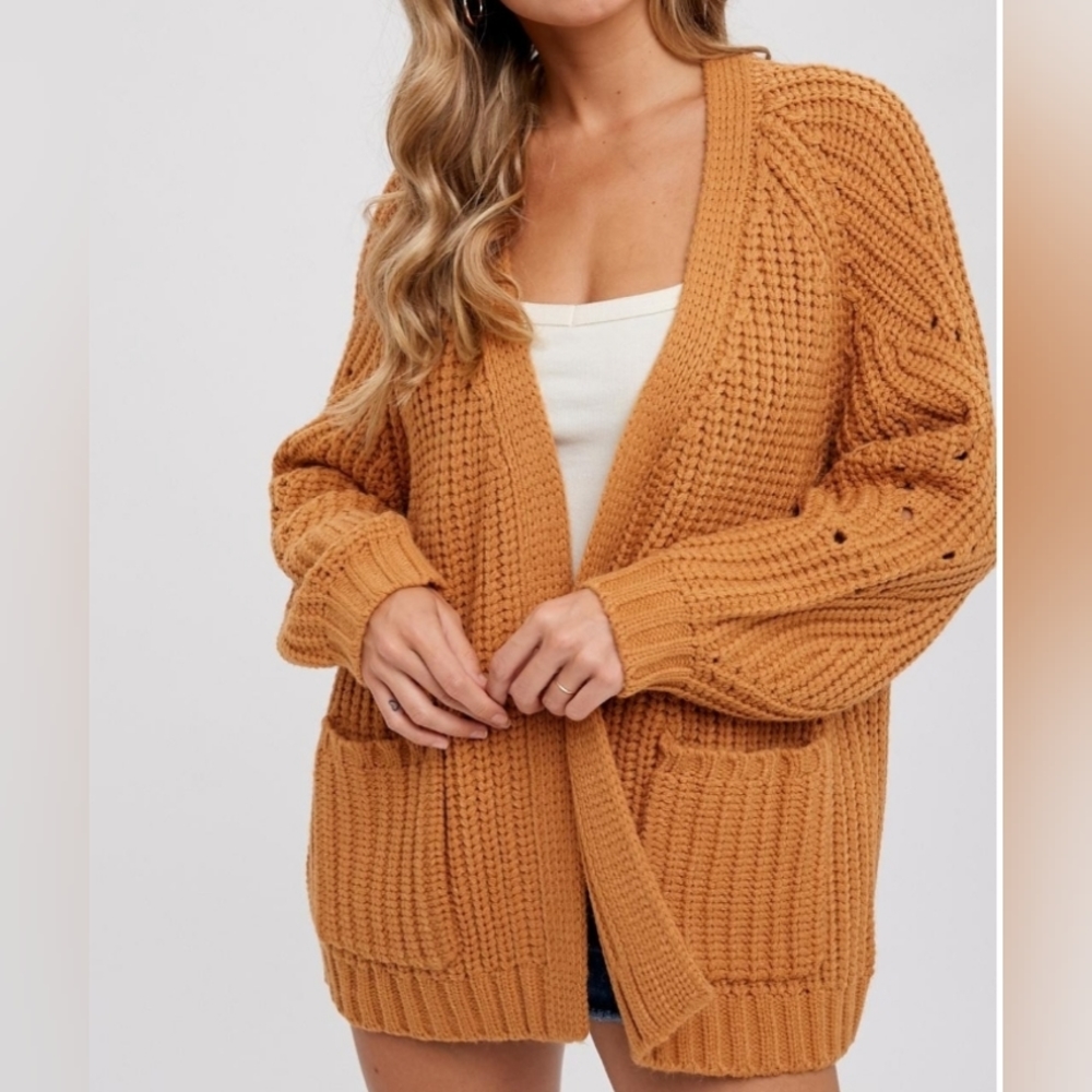 Chuncky Pointelle Open Front Cardigan